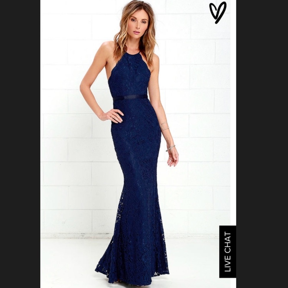 Navy lace prom / wedding / formal event dress